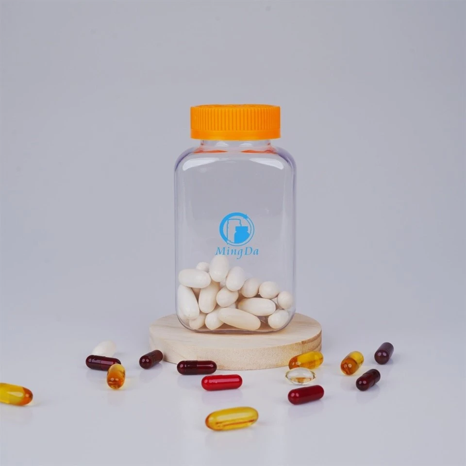 clear square plastic pill bottle with screw cap for capsules